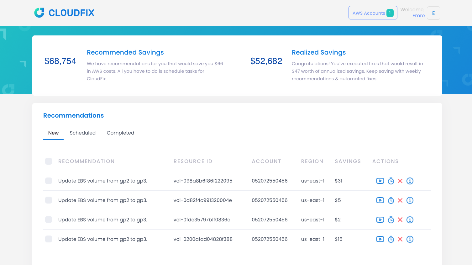 CloudFix dashboard